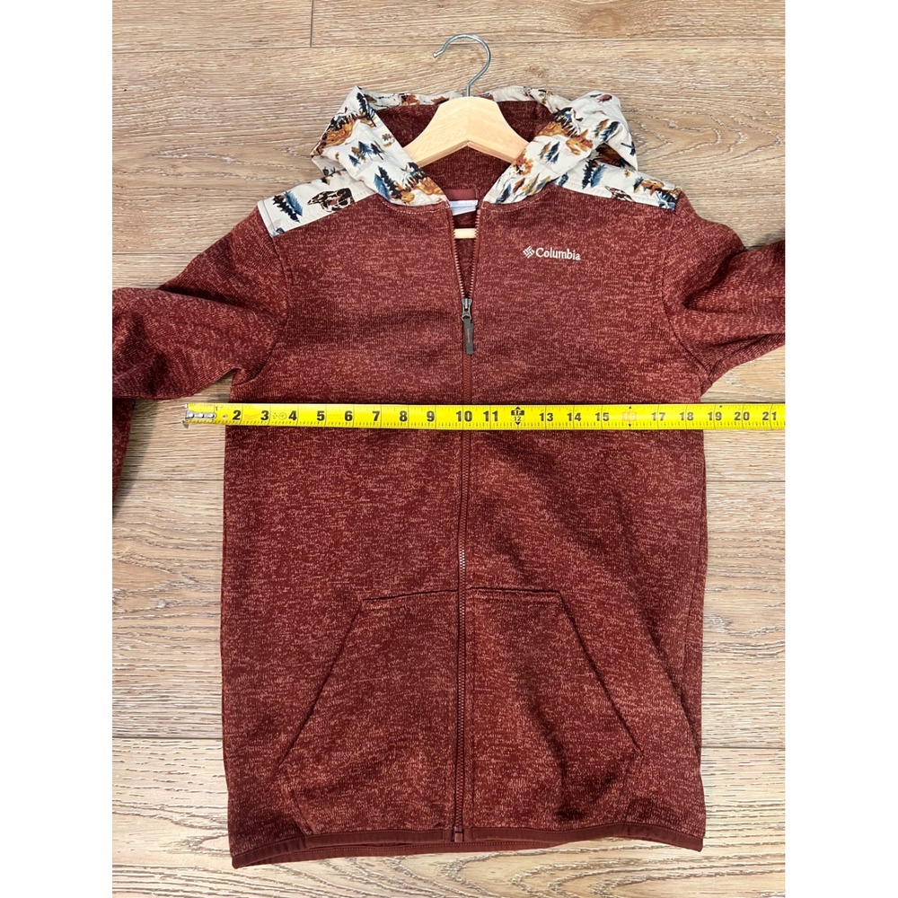 Columbia Full Zip Mountain Print Fleece Hoodie Sweater women's XS or kids XL - Picture 4 of 8